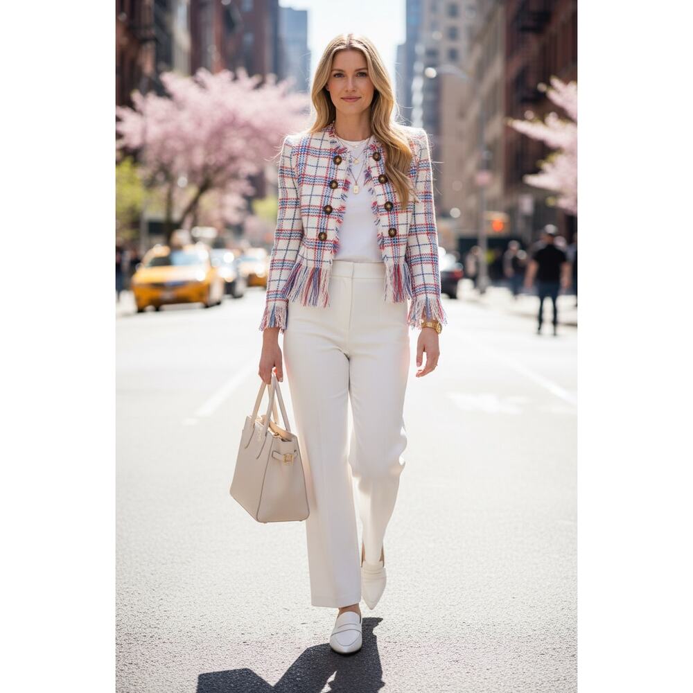 VERONICA BEARD JACKET BLAZER MARLTON TWEED CROPPED FRINGE OFFICE BUSINESS CASUAL